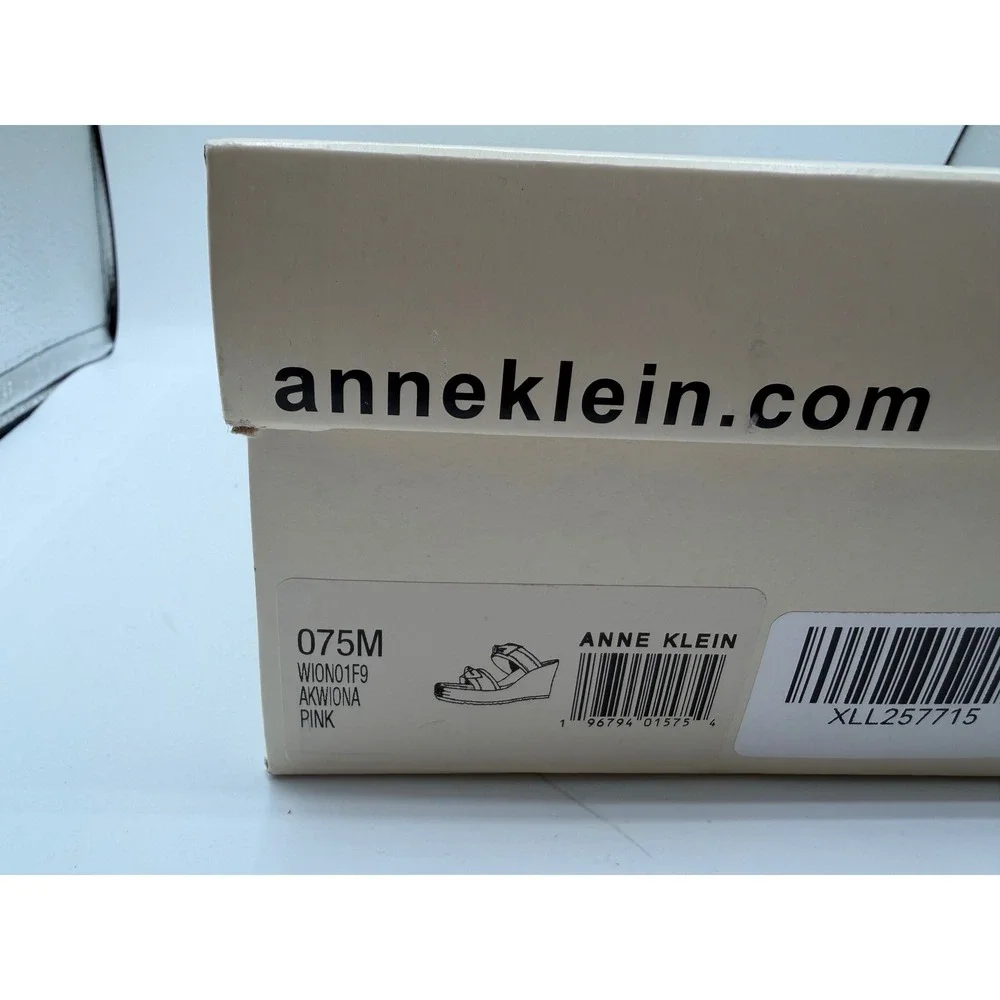 Anne Klein Pink Bow Cork‎ Wedge Sandals Womens Platform Slide Mules